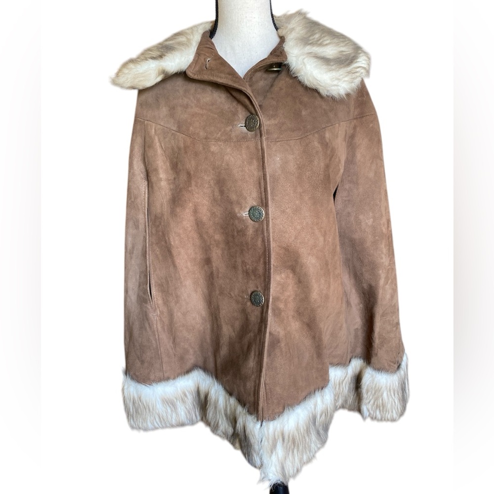 Vintage 70s Western Suede Poncho Cape